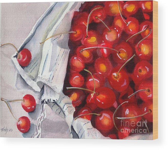 Cherries Wood Print featuring the painting Cherries in Cloth by Vicki B Littell