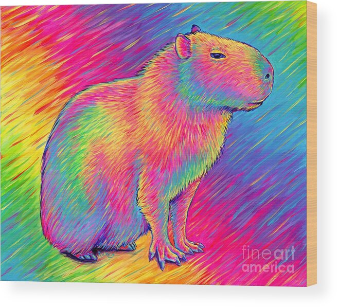 Capybara Wood Print featuring the painting Chill Capybara by Rebecca Wang