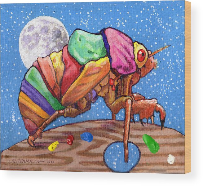 Cicadas Wood Print featuring the painting Cicadas Shell Palette by John Lautermilch