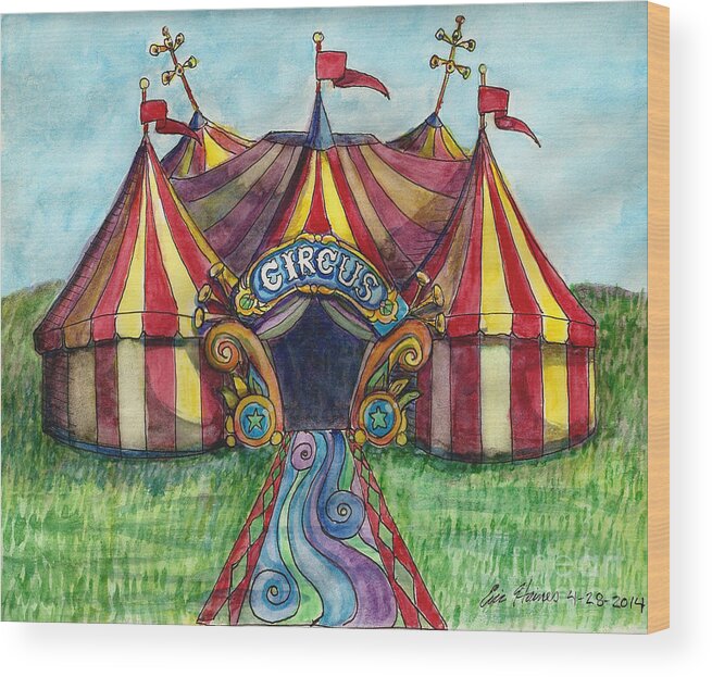 Circus Wood Print featuring the drawing Circus Tent by Eric Haines