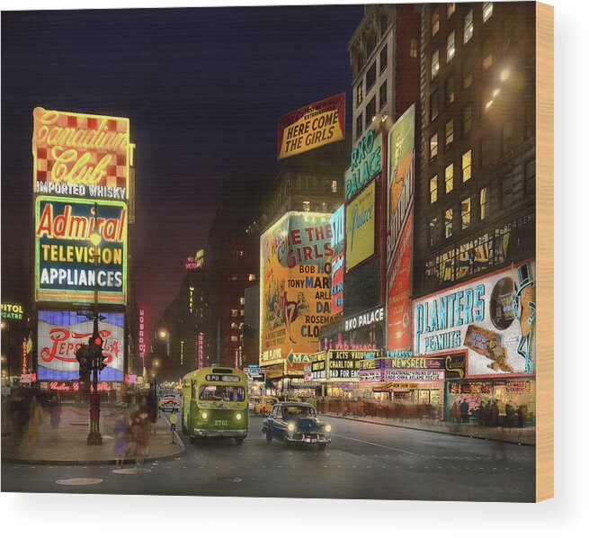 New York Wood Print featuring the photograph City - Manhattan, NY - Here comes the girls 1953 by Mike Savad