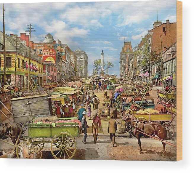Jacques Cartier Square Wood Print featuring the photograph City - Montreal, CA - Jacques Cartier Square 1900 by Mike Savad