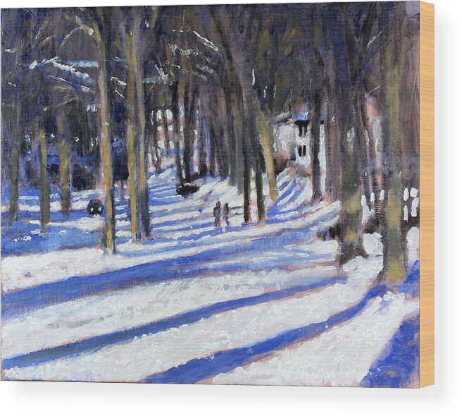 Snowy Day Wood Print featuring the painting Clear and Cold by David Zimmerman