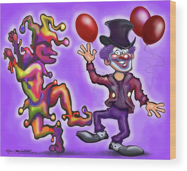 Clown Wood Print featuring the digital art Clowns by Kevin Middleton