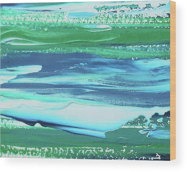 Beach Art Wood Print featuring the painting Coastal Blues Contemporary Interior Decor Ocean Waves I by Irina Sztukowski
