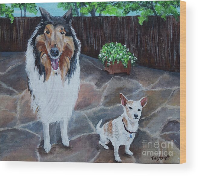 Dog Wood Print featuring the painting Collie and Jack Russell by Deb Arndt