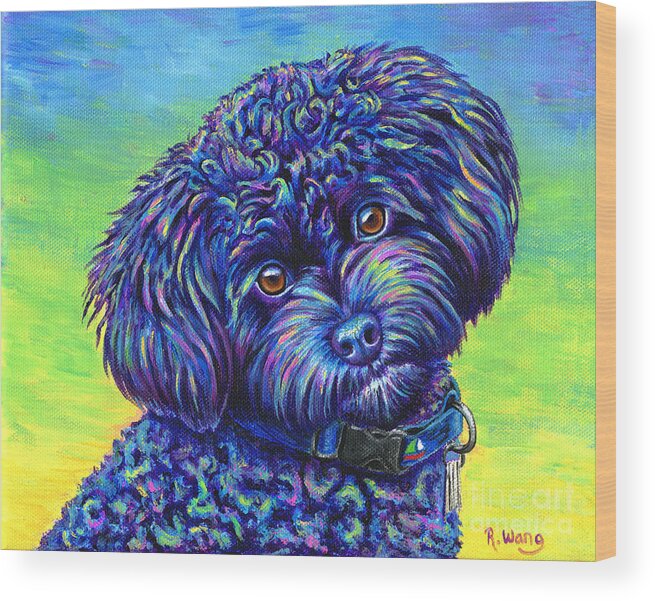 Poodle Wood Print featuring the painting Opalescent - Black Toy Poodle by Rebecca Wang