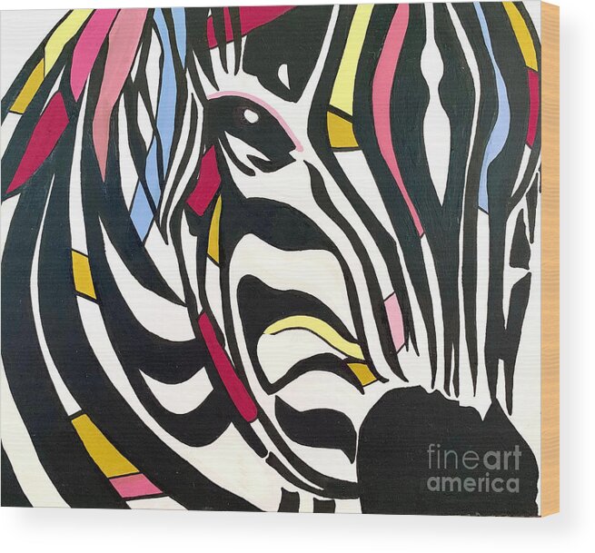 Zebra Wood Print featuring the painting Colorful Zebra Painting by Christie Olstad