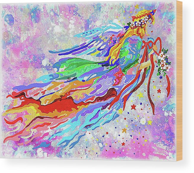 Angel Wood Print featuring the painting Colours of Christmas by Thom MADro