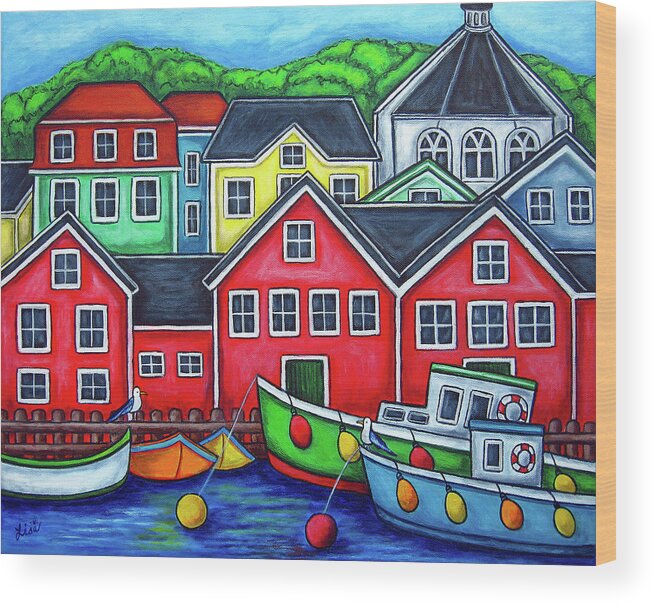 Nova Scotia Wood Print featuring the painting Colours of Lunenburg by Lisa Lorenz