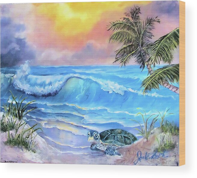 Sea Turtle Wood Print featuring the painting Coming Ashore by Joel Smith