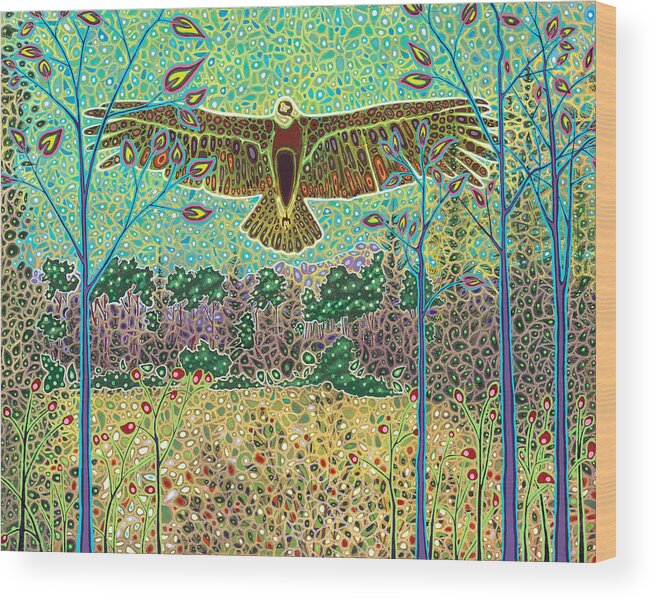 Condor Wood Print featuring the painting Messenger from Hanan Pacha by Karen Williams-Brusubardis