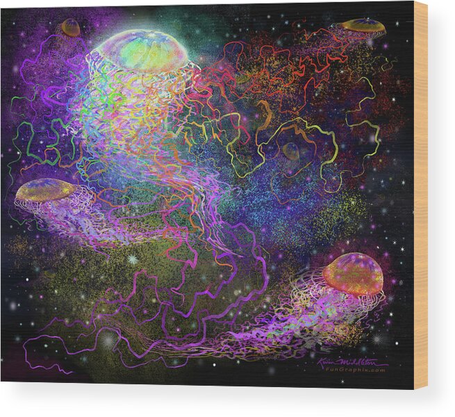 Cosmic Wood Print featuring the digital art Cosmic Celebration by Kevin Middleton