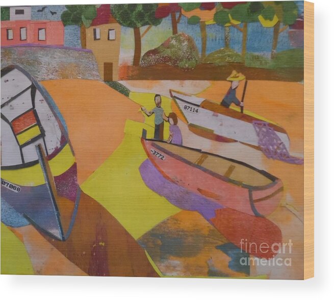 Boats Wood Print featuring the mixed media Costa Brava by Ilona Halderman