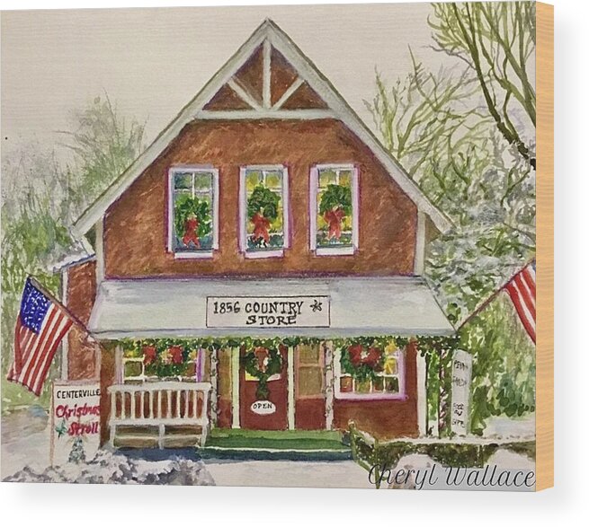 Centerville Wood Print featuring the painting Country Christmas by Cheryl Wallace
