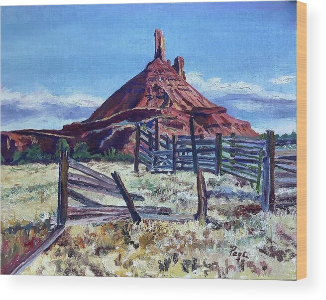 Moab Wood Print featuring the painting Cowboys Views by Page Holland