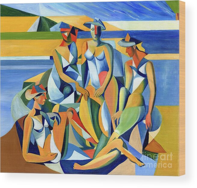 Cubism Wood Print featuring the painting Cubist Coastal Serenity by Suzann Sines