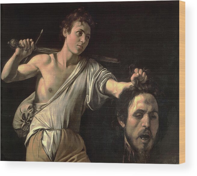 Michelangelo Caravaggio Wood Print featuring the painting David With The Head Of Goliath by Troy Caperton