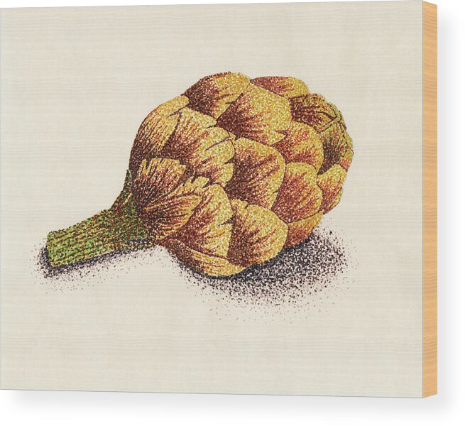 Pointillism Wood Print featuring the drawing Dotted Artichoke by Heather E Harman