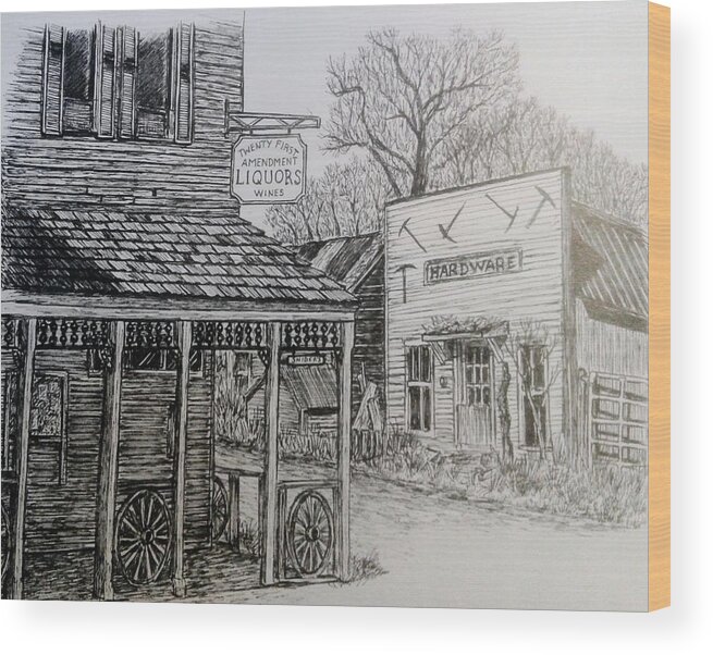 Crestone Wood Print featuring the drawing Downtown Crestone by James RODERICK