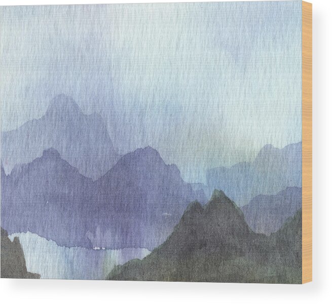 Calm Wood Print featuring the painting Dreamy Calm Landscape Peaceful Lake Shore Quiet Meditative Nature I by Irina Sztukowski