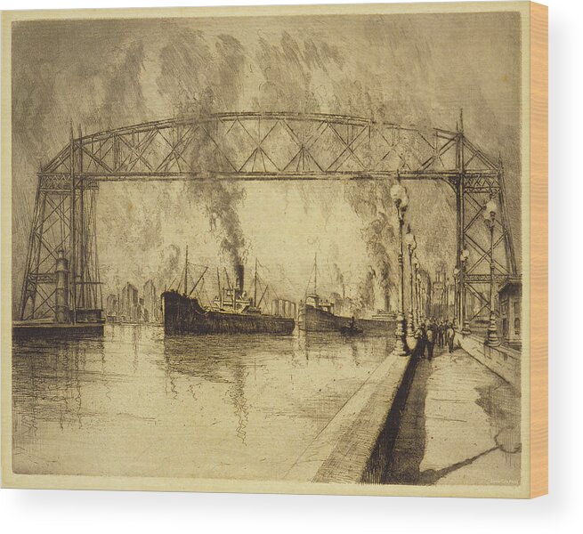 Duluth Wood Print featuring the drawing Duluth Aerial Transfer Bridge, 1928 by Louis Orr