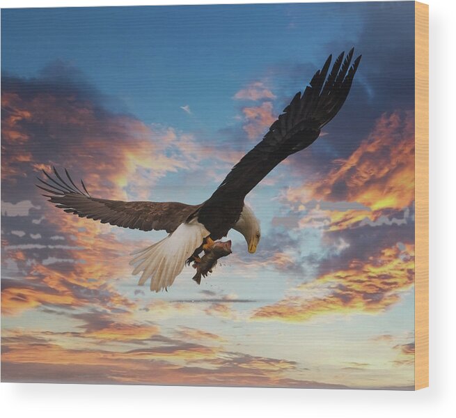 Alaska Wood Print featuring the photograph Eagle on Dramatic Sky by Darryl Brooks
