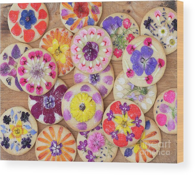 Edible Flowers Wood Print featuring the photograph Edible Flower Shortbread Cookies by Tim Gainey
