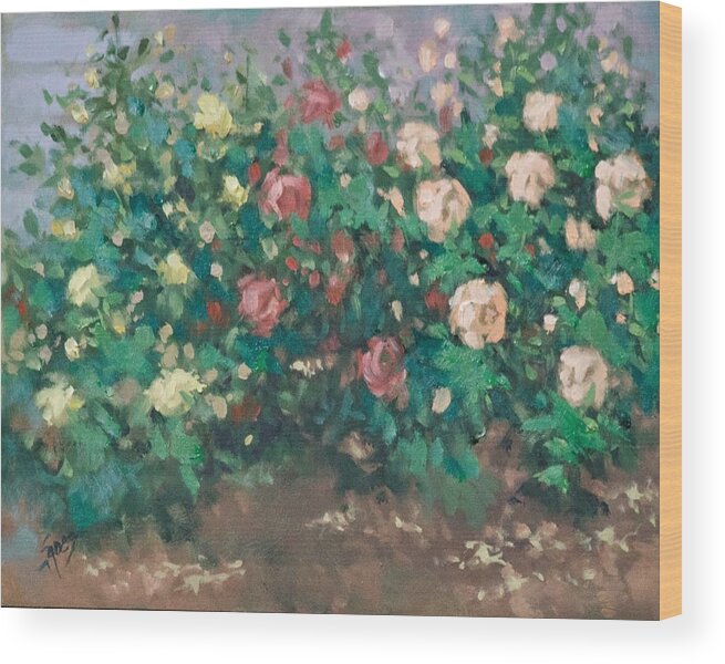 Roses Wood Print featuring the painting Elgin's Roses by Linda Eades Blackburn