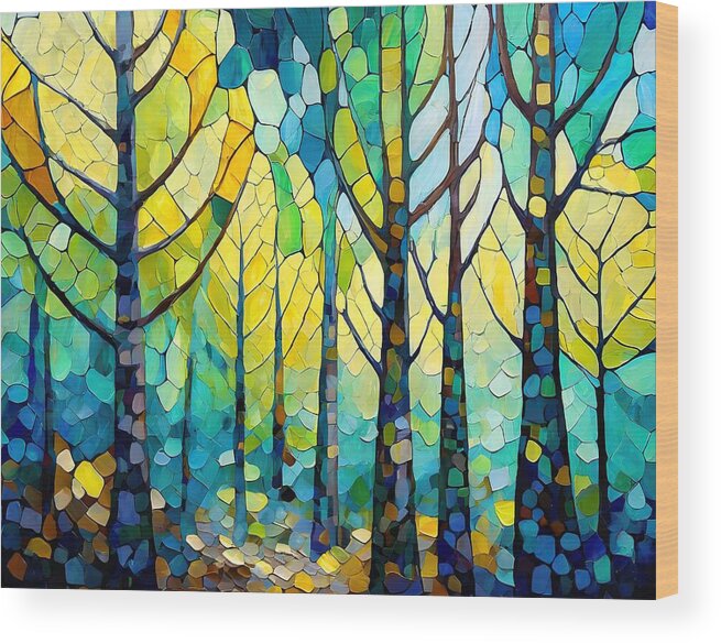 Aspen Trees Wood Print featuring the mixed media Enchanted Aspens by Susan Rydberg