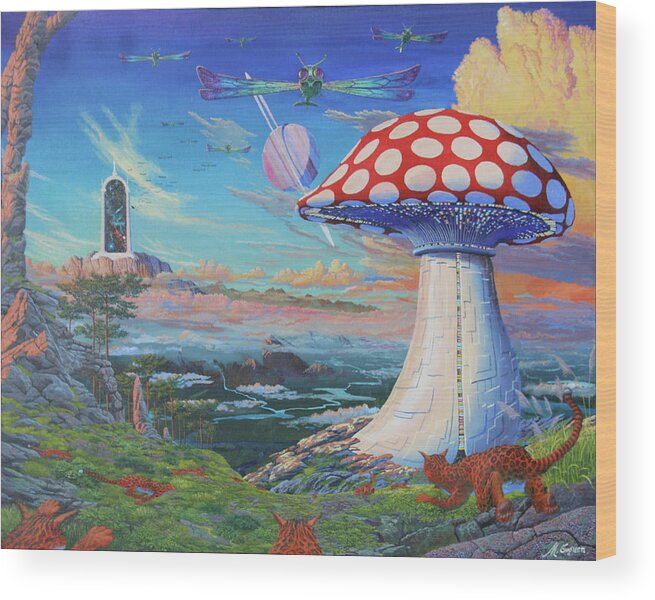 Spaceship Wood Print featuring the painting Entrance by Michael Goguen
