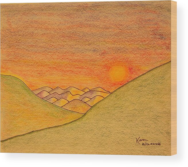 Mountains Wood Print featuring the drawing Evening Glow by Karen Nice-Webb