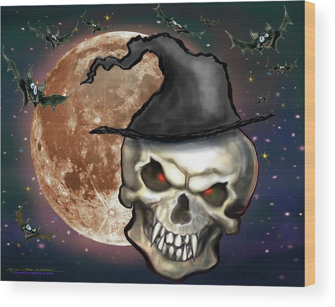 Skull Wood Print featuring the digital art Evil Witchy Skull by Kevin Middleton