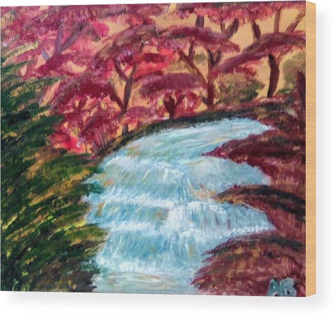 Fall Wood Print featuring the painting Fall Falls by Andrew Blitman