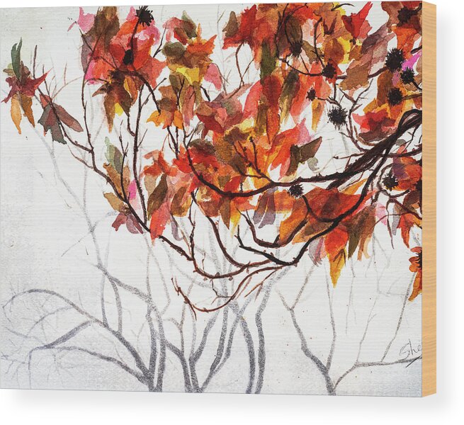 Art - Watercolor Wood Print featuring the painting Fall Leaves - Watercolor Art by Sher Nasser