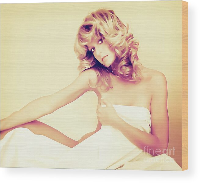 Farrah Fawcett Wood Print featuring the painting Farrah Fawcett - Movie Icon by KulturArts Studio