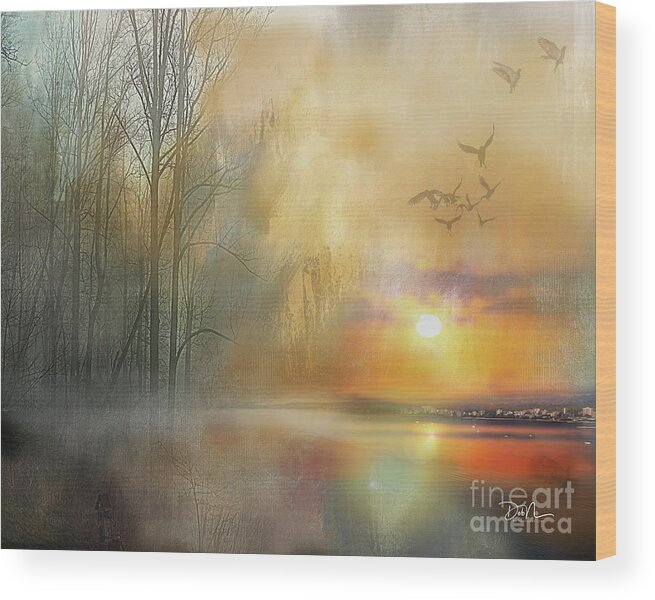 Landscape Wood Print featuring the digital art Fire on the Water by Deb Nakano