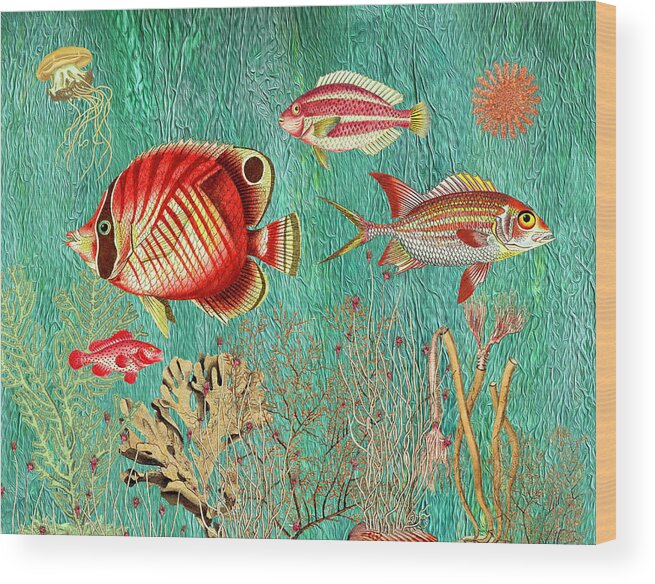 Tropical Fish Wood Print featuring the mixed media Fish Traffic by Lorena Cassady