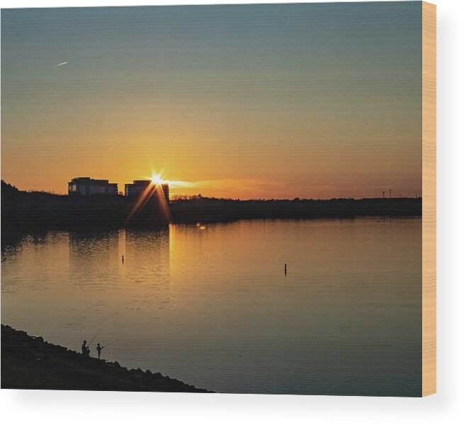 Sunset Wood Print featuring the photograph Fishing at Sunset by Rick Nelson
