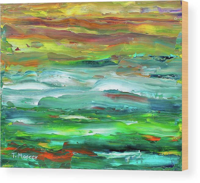 Landscape Wood Print featuring the painting Flint Hills Sunset by Teresa Moerer