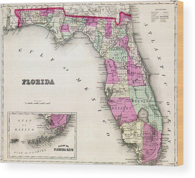 Vintage Wood Print featuring the photograph Florida Map by Laura Fasulo