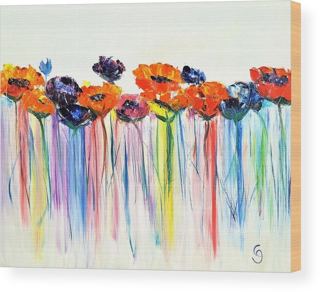 Poppies Wood Print featuring the painting Flower Blast      4920 by Cheryl Nancy Ann Gordon