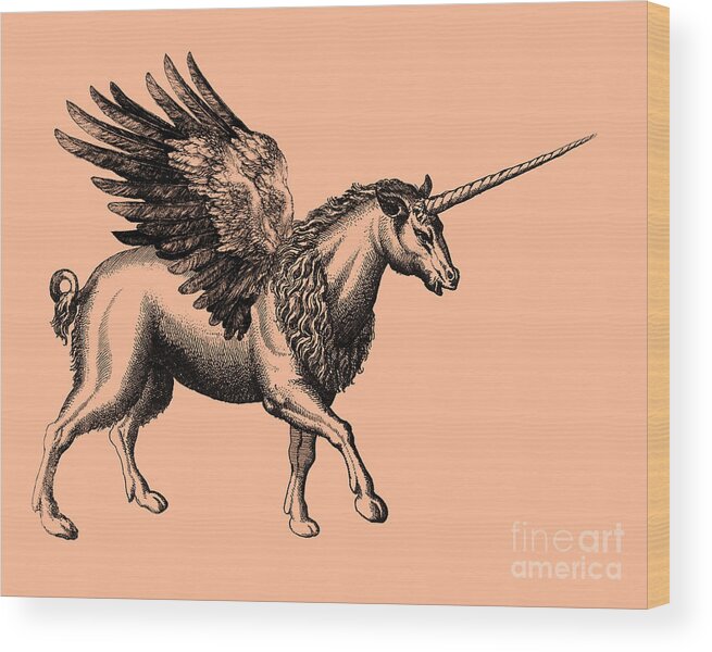 Unicorn Wood Print featuring the digital art Folklore Unicorn by Madame Memento