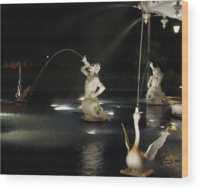 Night Wood Print featuring the photograph Forsyth Mermaids and Swans by Theresa Fairchild