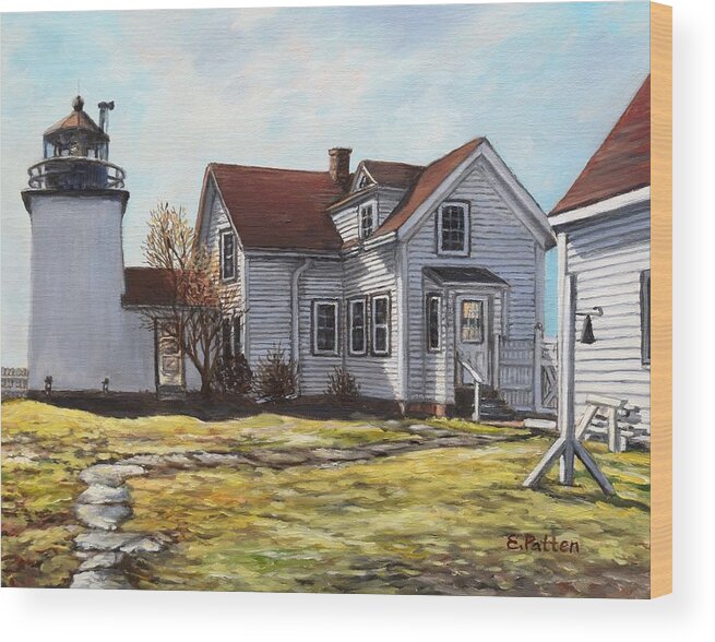 Stockton Springs Wood Print featuring the painting Fort Point Light, Stockton Springs, Maine by Eileen Patten Oliver