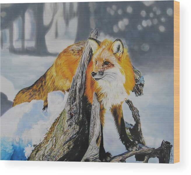 Nature Wood Print featuring the drawing Fox by Kelly Speros