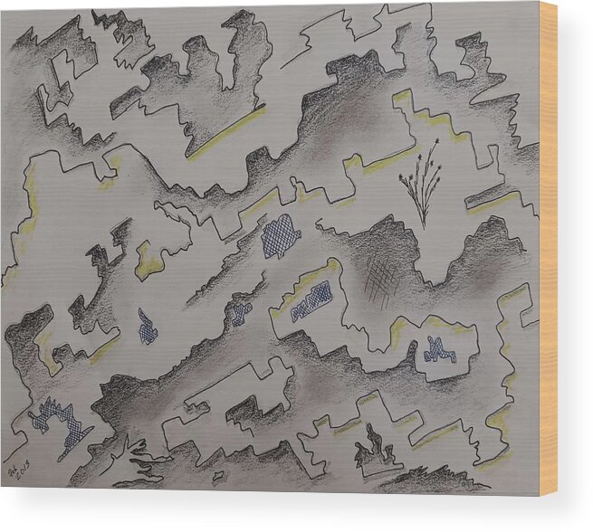 Abstract Landscape Wood Print featuring the drawing Fractured by Susan Anderson