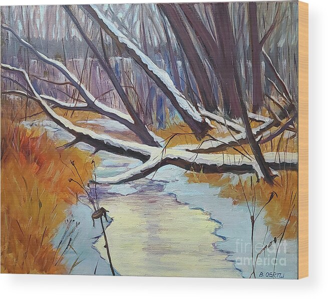 Winter Wood Print featuring the painting Frozen Creek by Barbara Oertli