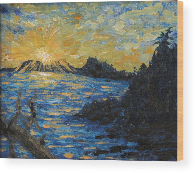 Blue Wood Print featuring the painting Georgian Bay Blue Sunset by Ian MacDonald
