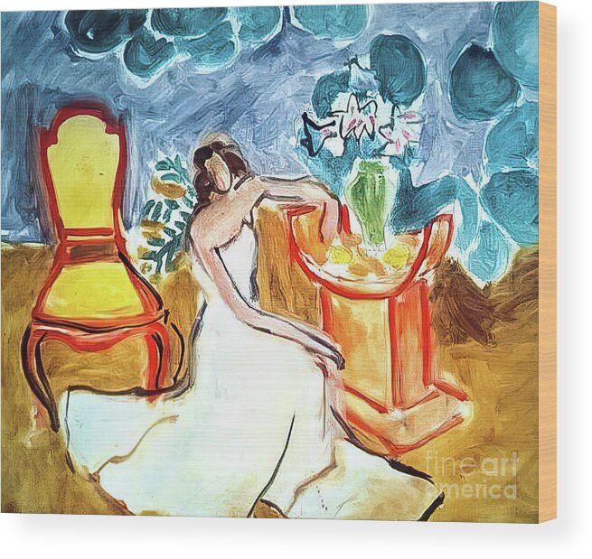 Girl Wood Print featuring the painting Girl in a White Dress by Henri Matisse 1941 by Henri Matisse